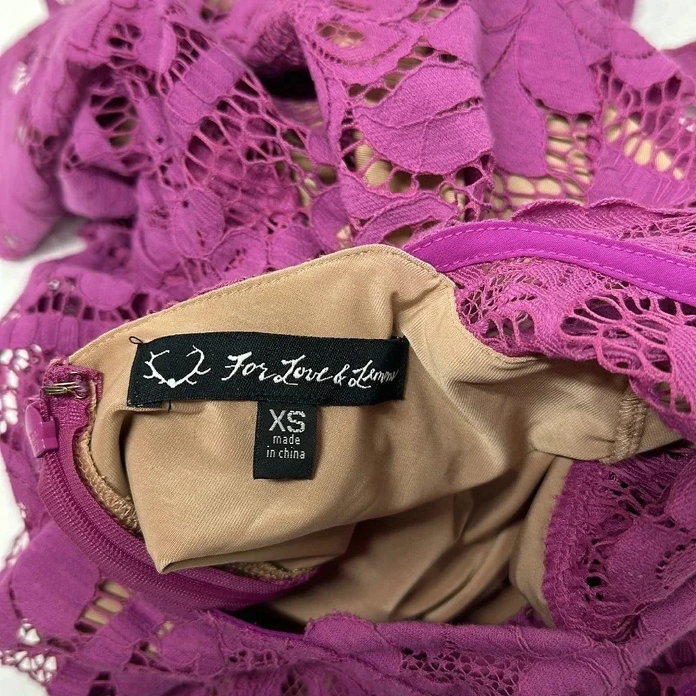 For Love & Lemons Gianna Apron Mini Dress Floral Lace Sleeveless Open Purple XS - Picture 9 of 13